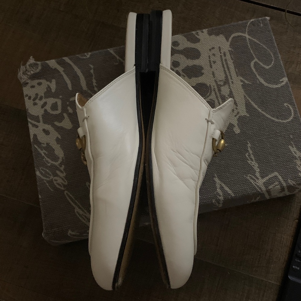 Gucci White Leather Mules with Gold Accents - Picture 5 of 5